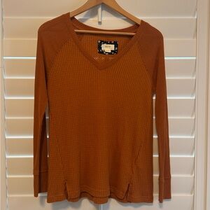 Anthropologie Women's Burnt Orange V-Neck Long Sleeve Top